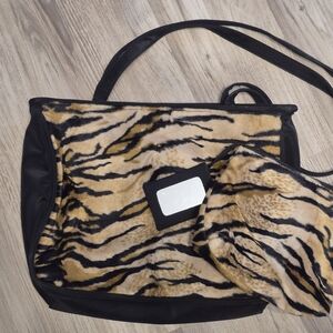 Tiger Print Faux Fur Crossbody Bag - Black Trim